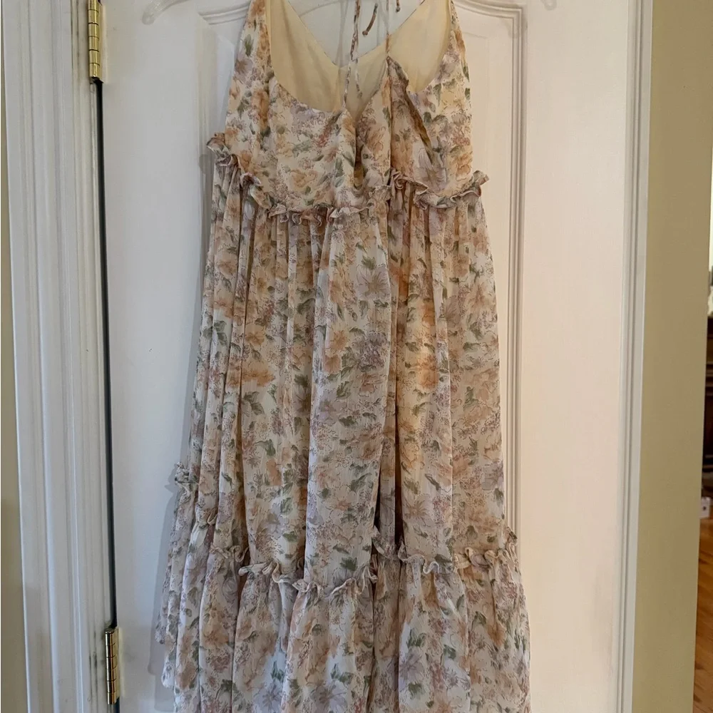 Cream Floral Ruffle Maxi Dress - Picture 2 of 4